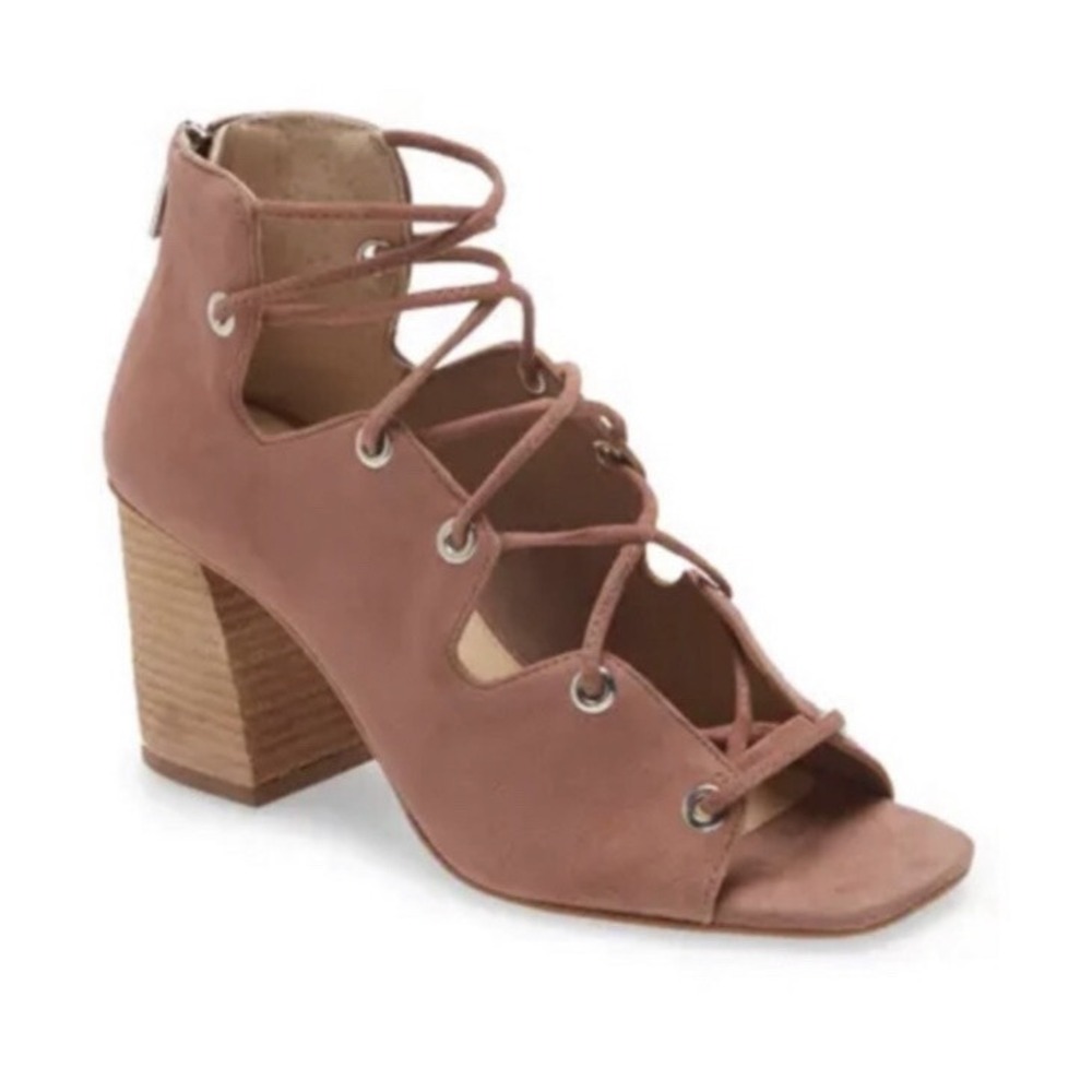 Vince Camuto Sandals Womens 8 Karinta Dusty Rose Lace Up Block Heel EUC